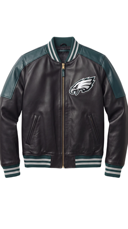 Philadelphia Eagles leather varsity jacket front