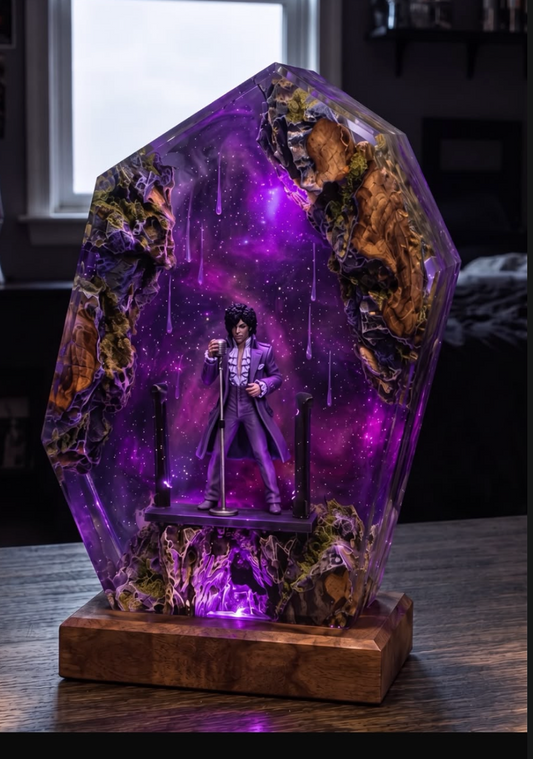 Purple galaxy Prince mic stand resin diorama lamp
