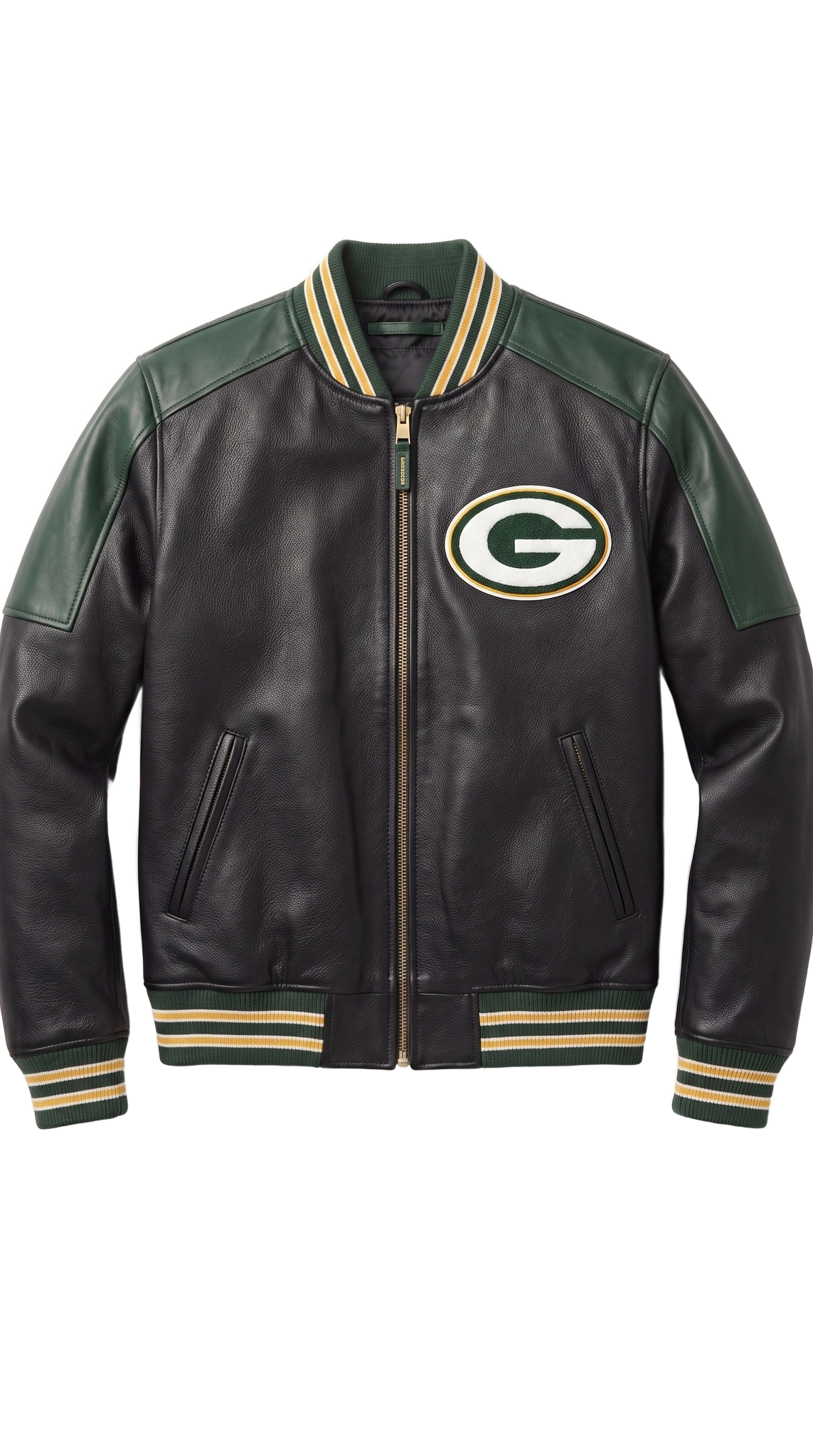 Green Bay Packers leather varsity jacket front