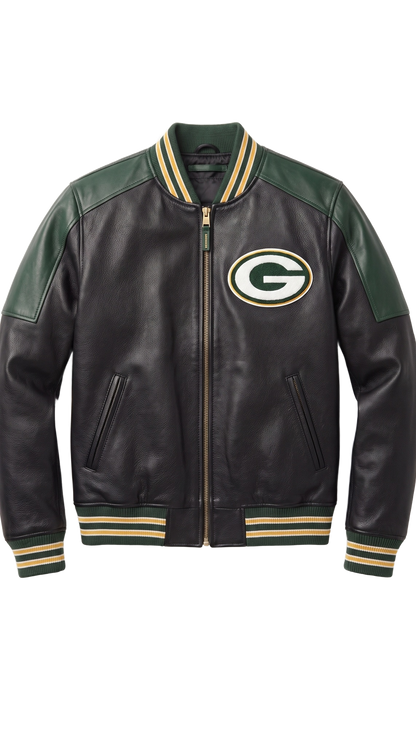 Green Bay Packers leather varsity jacket front