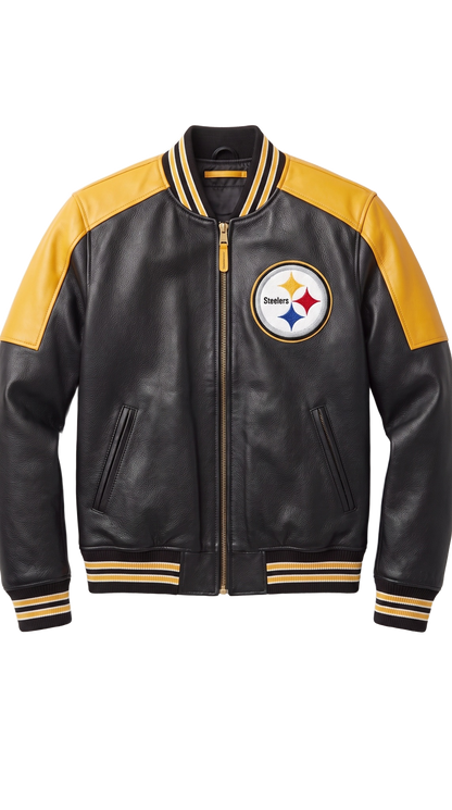Pittsburgh Steelers leather varsity jacket front