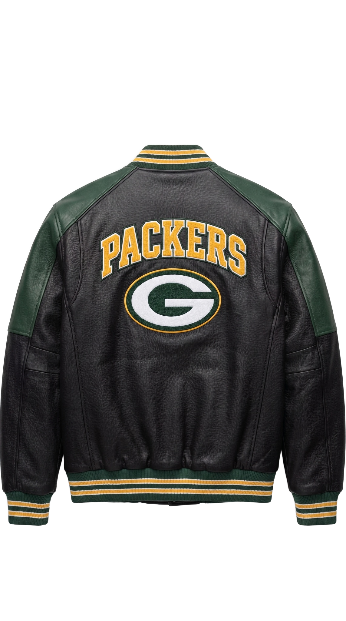 Green Bay Packers leather varsity jacket back