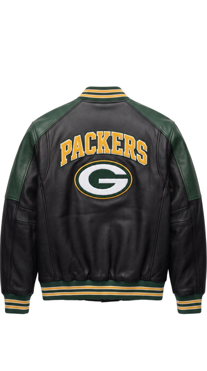Green Bay Packers leather varsity jacket back