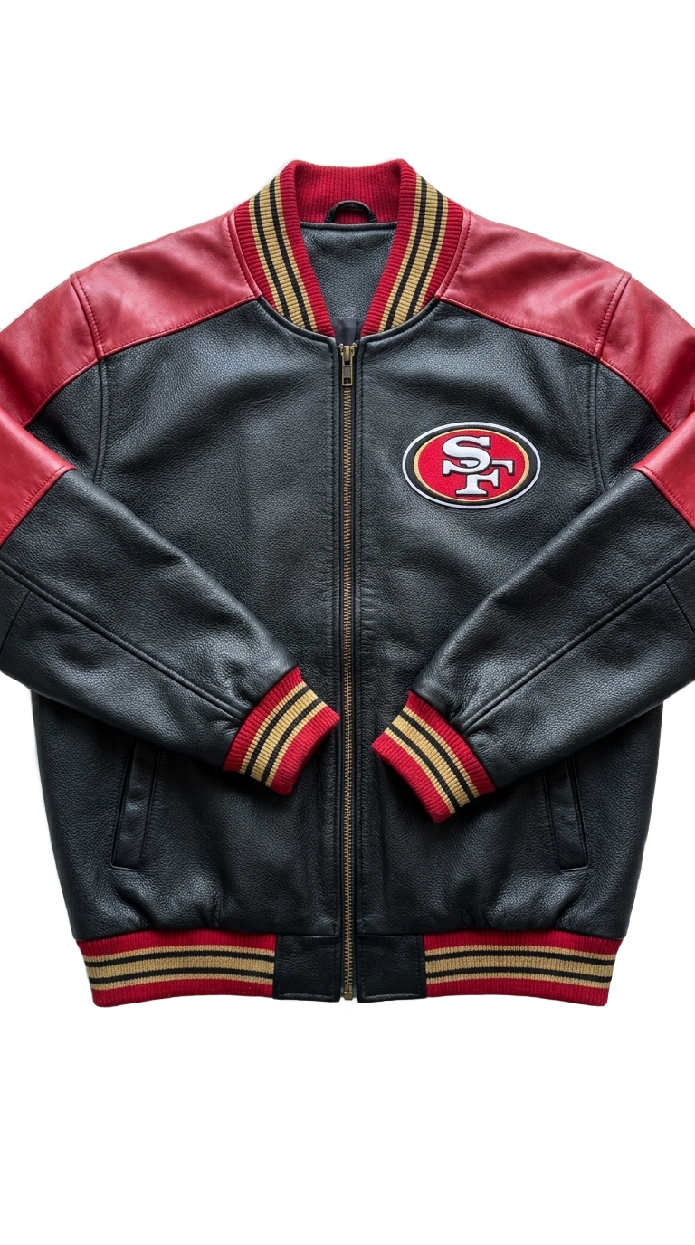 San Francisco 49ers leather varsity jacket front