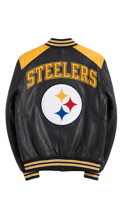 Pittsburgh Steelers leather varsity jacket back