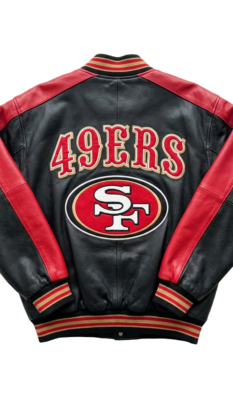 San Francisco 49ers leather varsity jacket back