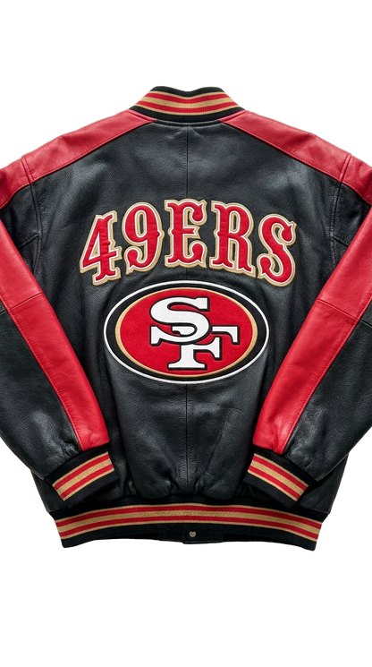 San Francisco 49ers leather varsity jacket back