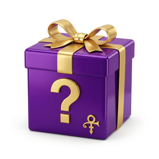 Larry's Mystery Box — purple gift box with gold bow, question mark and Love Symbol